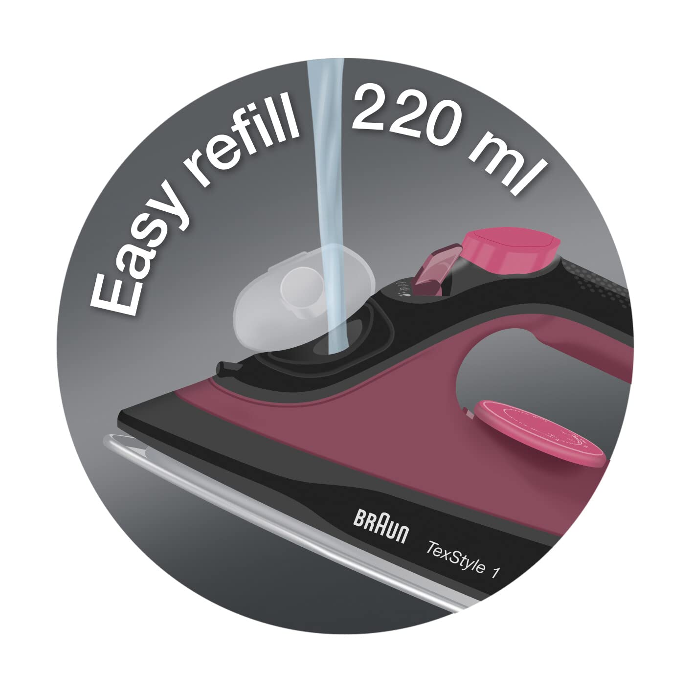 Braun TexStyle 1 SI1070PU, iron with 4 years support, SuperCeramic plate, precision tip, 130g, min, refill of 220ml, Eco mode, anti-drip system, 2000W, purple