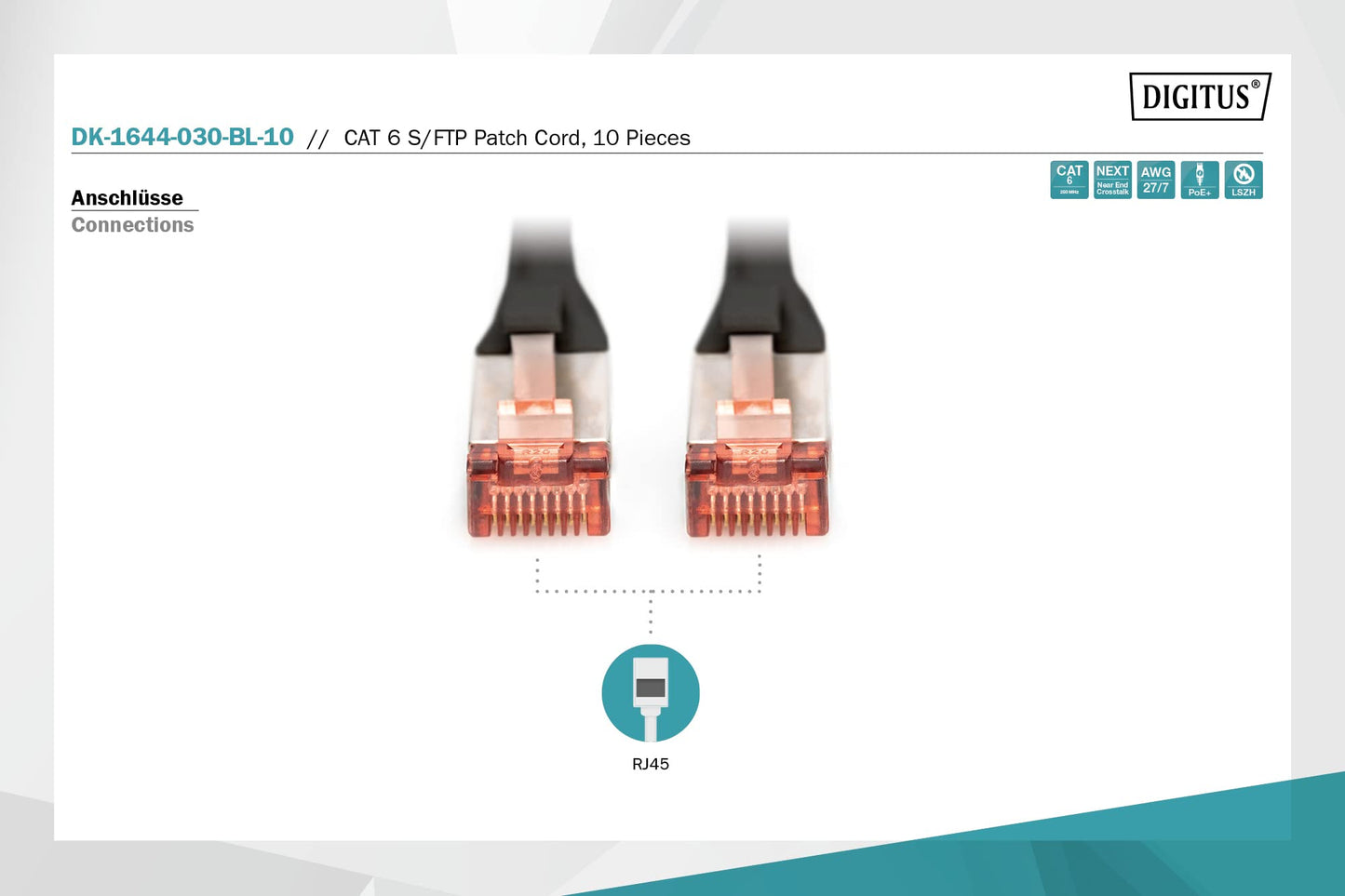 DIGITUS LAN cable Cat 6 – 3 m – 10 pieces – S/FTP shielded – black - DK-1644-030-BL-10