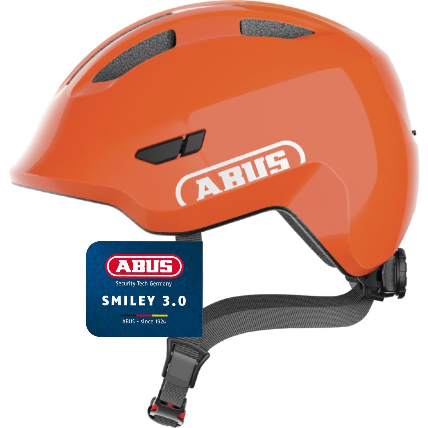 ABUS children's helmet Smiley 3.0 - bicycle helmet with a deep fit, child-friendly designs & space for a braid - for girls and boys - shiny orange, size M - 67276