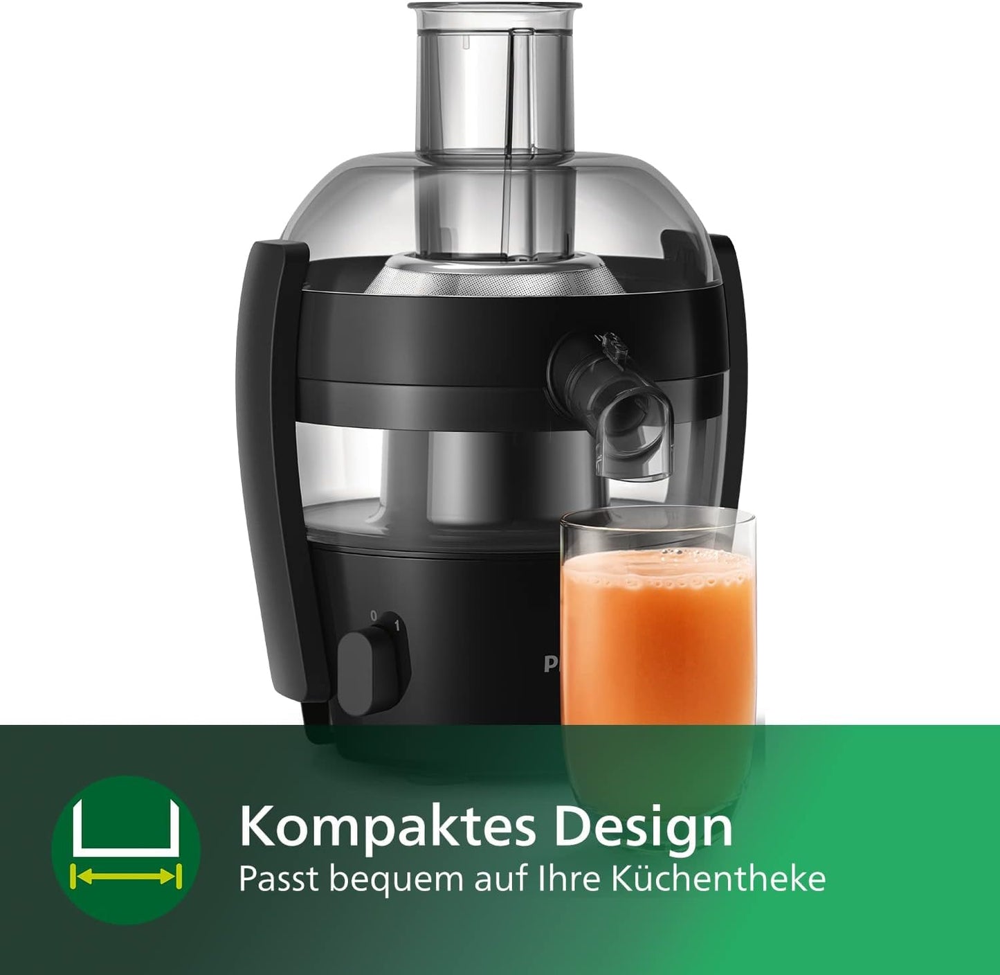 Philips Viva Collection Juicer - Compact design, QuickClean technology, direct juice in glass, 500W motor, 1.5L capacity, drip stop, easy to clean (HR1832/00)