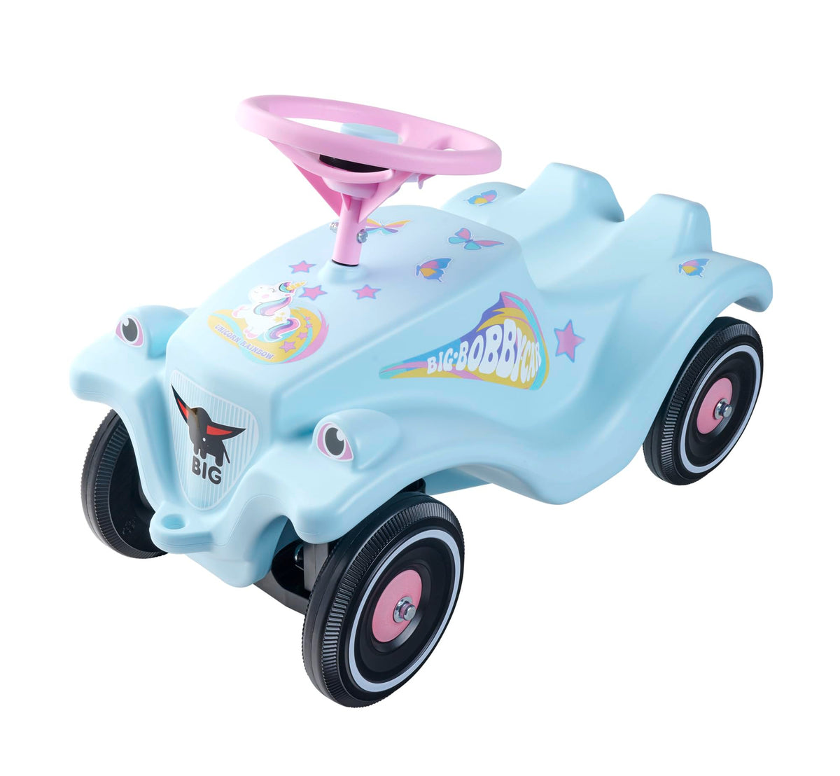 BIG-Bobby-Car-Classic Unicorn - Children's vehicle with unicorn design stickers, suitable for boys and girls, load capacity up to 50 kg, ride-on toy for kids aged 1 and up, Light Blue - 800056138