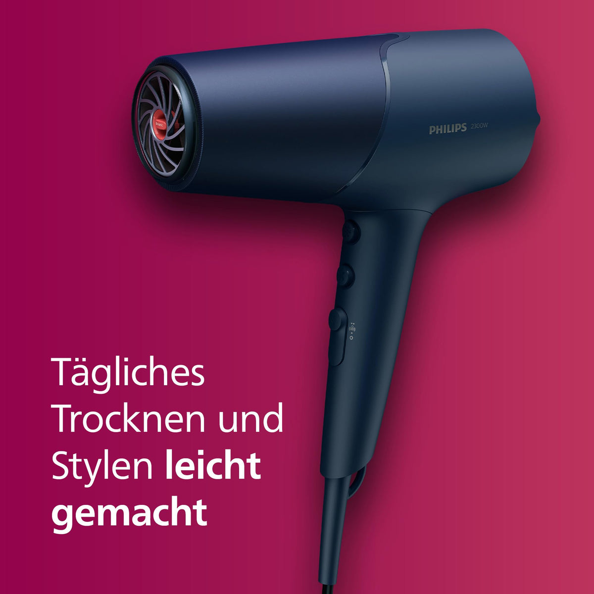 Philips Hair Dryer 5000 Series, ThermoShield Technology, Ionization Function, 2,300 W, Metallic Blue, with 9 mm and 11 mm Styling Nozzle, Volume Diffuser, BHD510/20