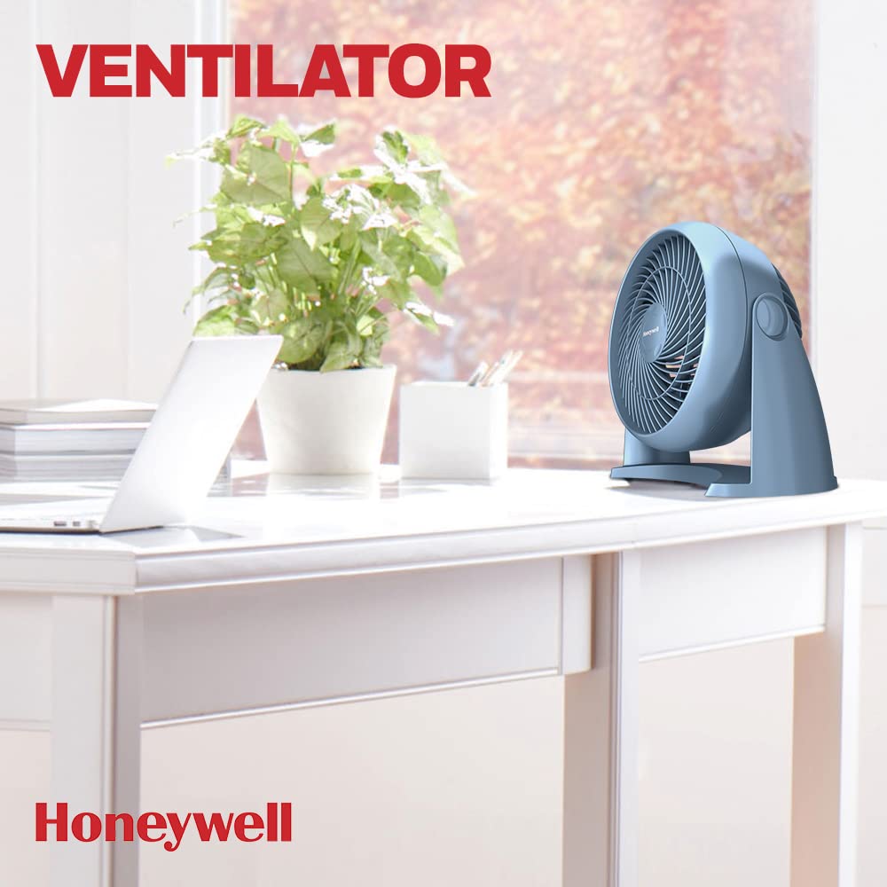 Honeywell TurboForce turbo fan - blue version (low-noise cooling, adjustable tilt angle up to 90°, 3 speed settings, wall mounting, table fan) HT900NE4