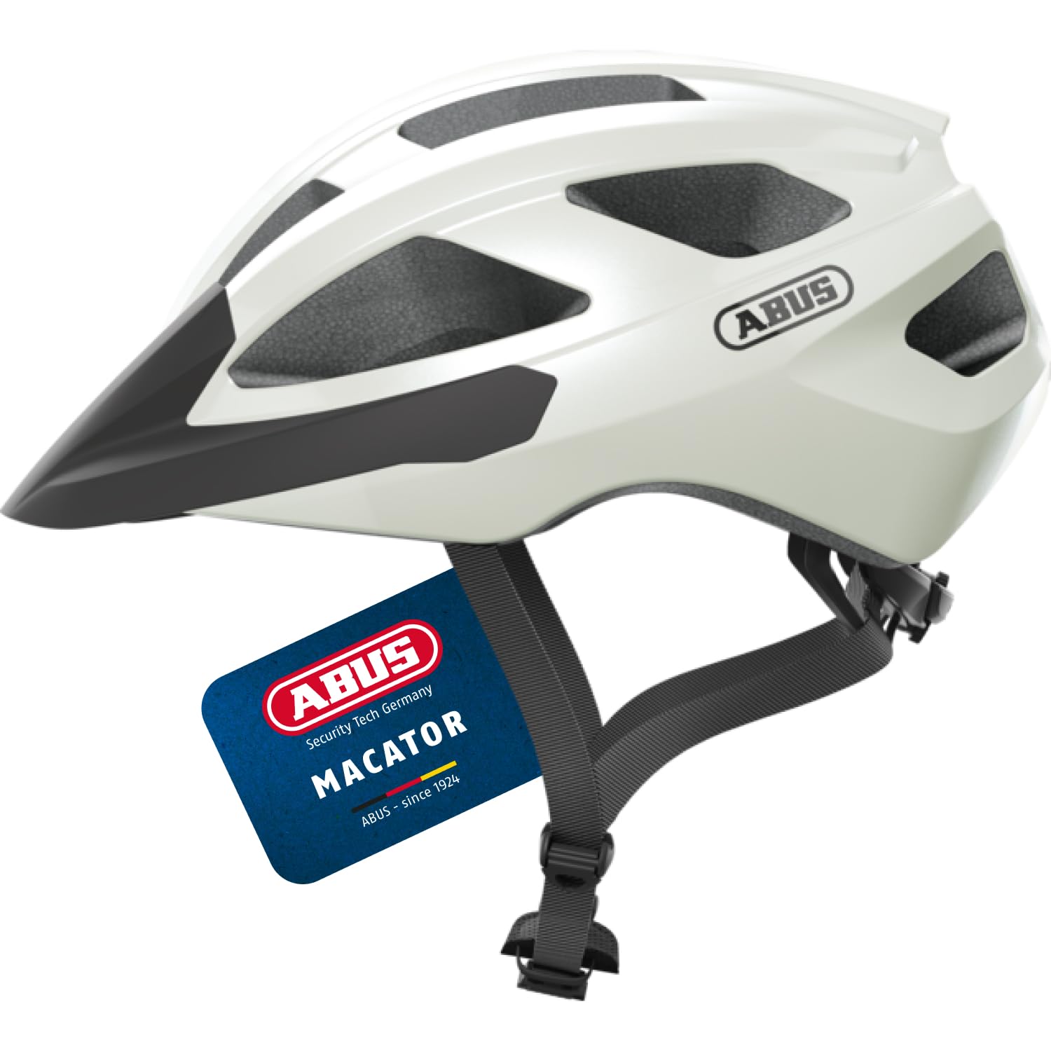 ABUS road bike helmet Macator - sporty bike helmet for beginners - also for pigtail wearers - for women and men - glossy white, size M - 67332
