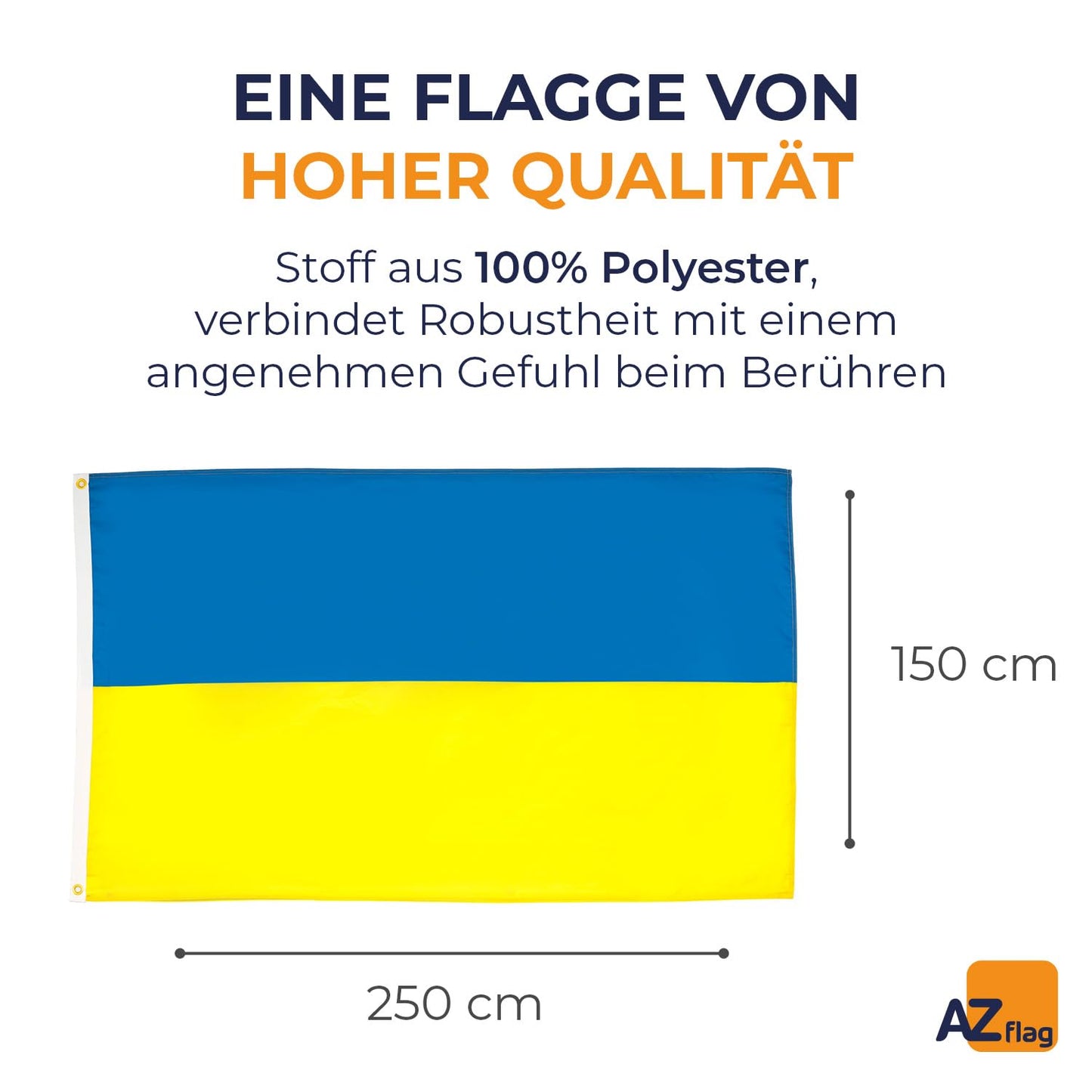 AZ FLAG - Ukraine Flag - 250x150 cm - Large Ukrainian Flag 100% Polyester with Brass Eyelets - 300g - K_214