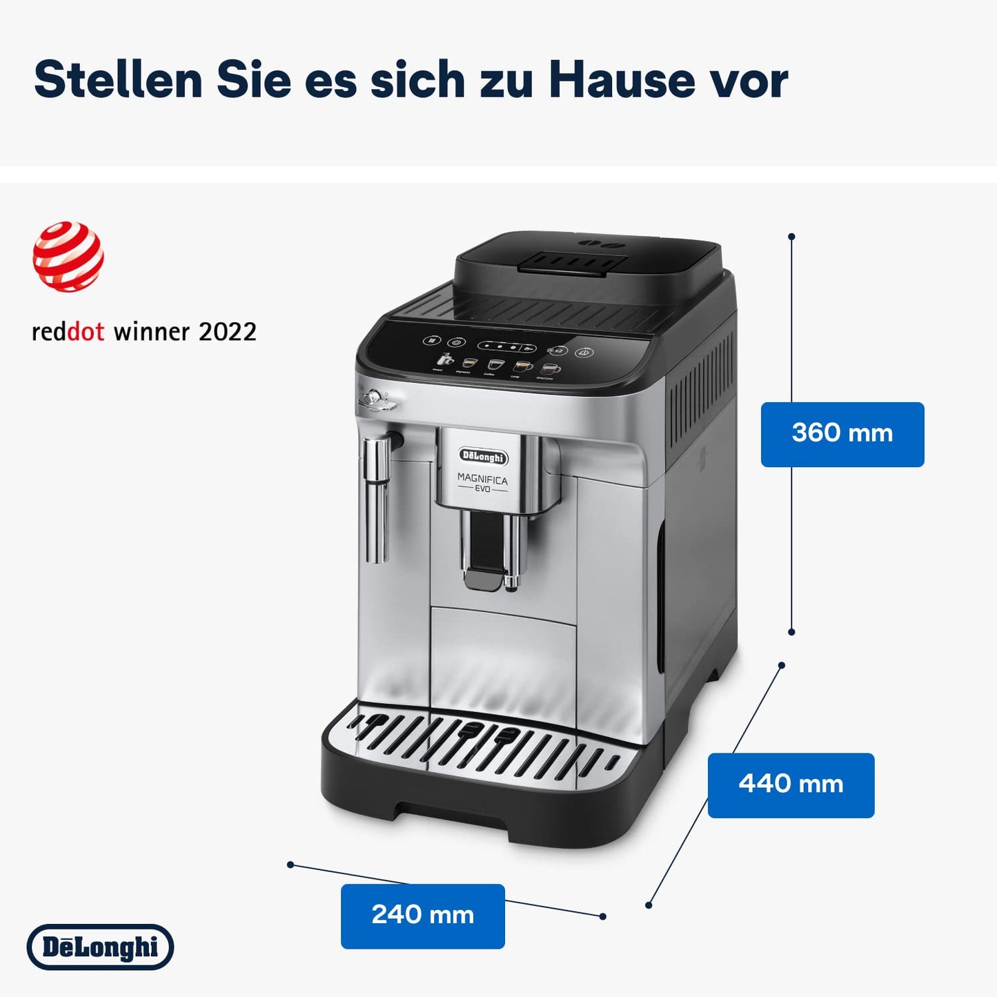 De’Longhi Magnifica Evo - Perfetto fully automatic coffee machine with classic milk frother, 4 one-touch drinks, cappuccino, espresso coffee machine, soft-touch control panel, silver (ECAM292.33.SB)