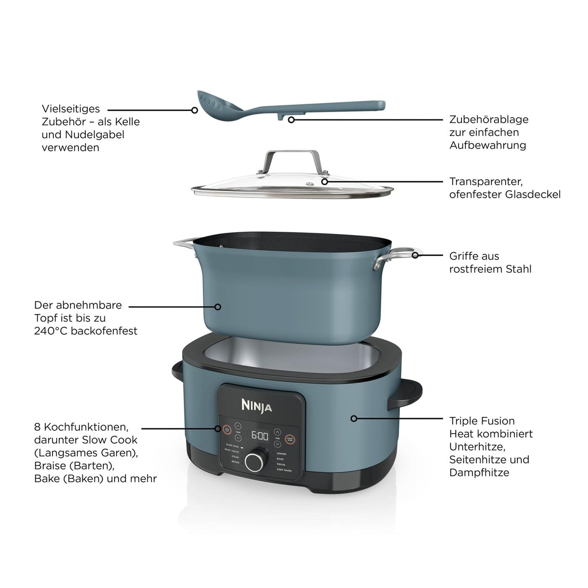 Ninja Foodi PossibleCooker (8 l), MC1001EU, 8 porții, gri sare de mare