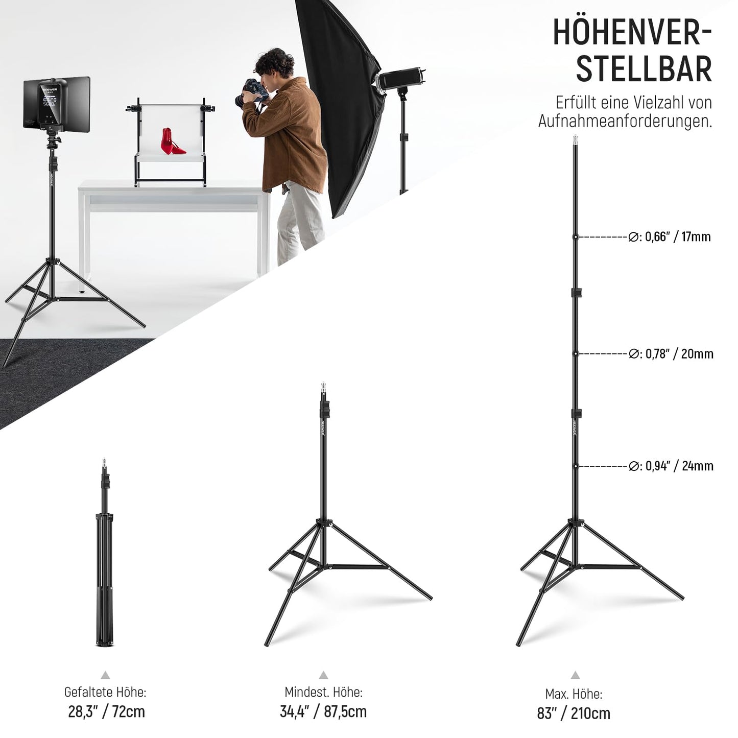 Neewer 210cm Aluminum Alloy Photography Photo Studio Light Stand for Video, Portrait and Photo Lighting, Reflectors, Softboxes, Umbrellas, Backgrounds (2 Pack) - ST210