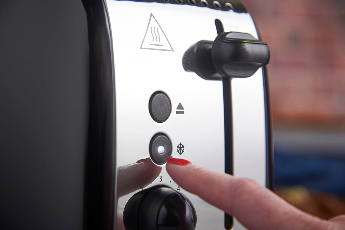 Russell Hobbs Toaster [for 2 slices] Colours Plus Stainless Steel Black (extra wide toast slots, includes bun warmer, 6 browning levels + defrost function, Lift & Look feature, 1600W) 26550-56