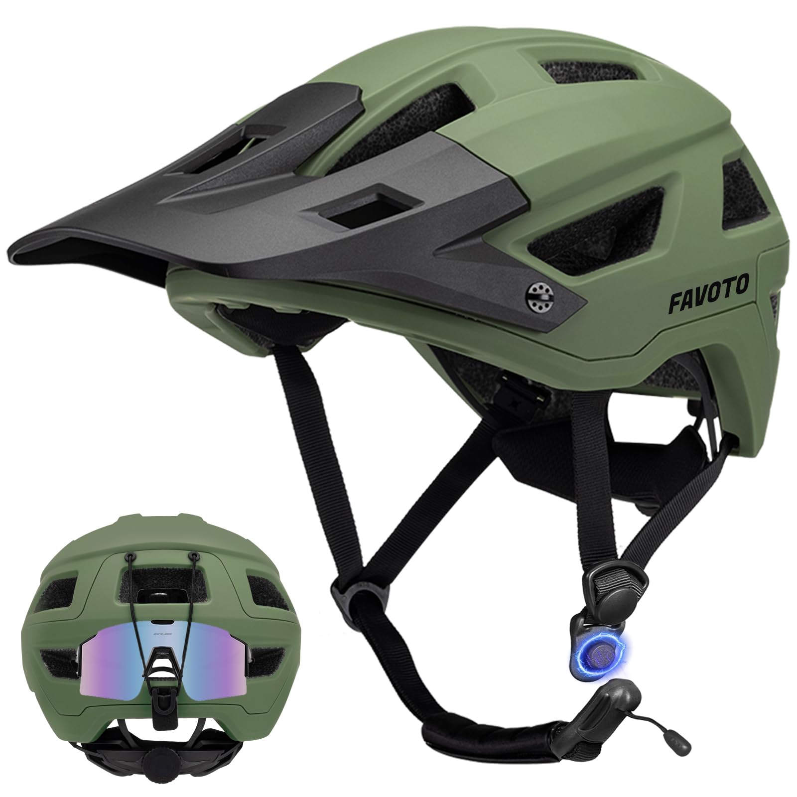 Favoto Road Bike Helmet Mountain Bike with Peak Lightweight - Double Technology Inmould MTB Helmet for Men Women Bicycle Helmet M (54-58cm) Army Green - B025