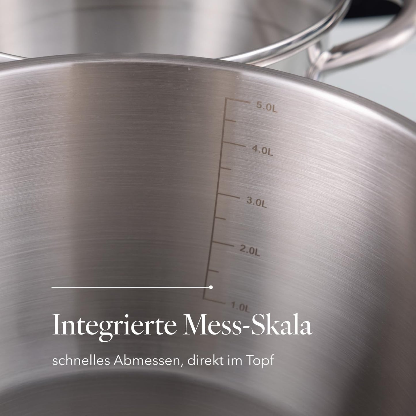 Florina Henry 24 cm 5.5 L stainless steel pot with glass lid | For induction, gas, electric, ceramic | Measuring scale inside | Dishwasher safe | Heat-resistant lid | Durable & robust - 5G8945