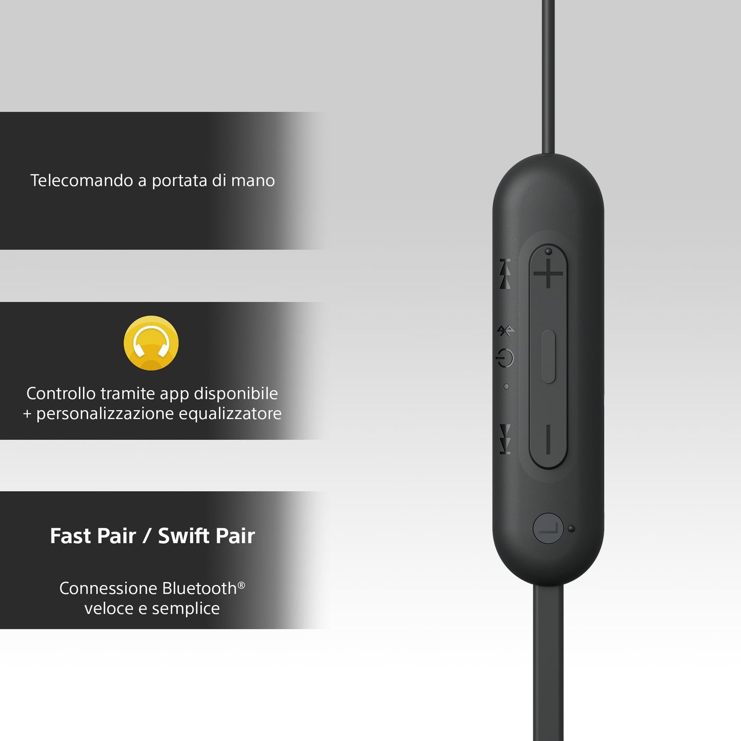 Sony wireless WI-C100 in-ear headphones (up to 25 hours of battery life, optimized for voice assistants, integrated microphone for phone calls, Bluetooth), black, small - WIC100BCE7