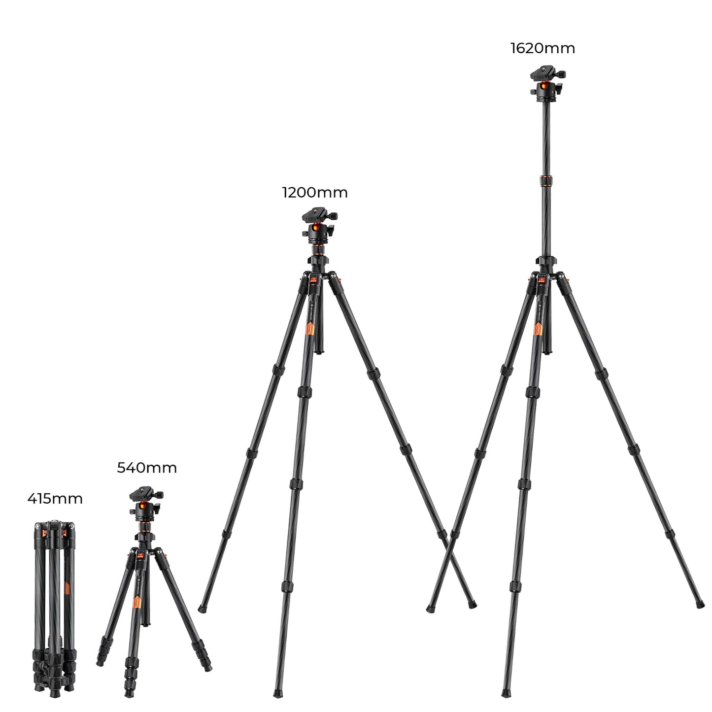 K&F CONCEPT K254C2 camera tripod made of carbon fiber, tripod camera 162cm, travel tripod Arca Swiss compatible, tripod for on the go - O254C2