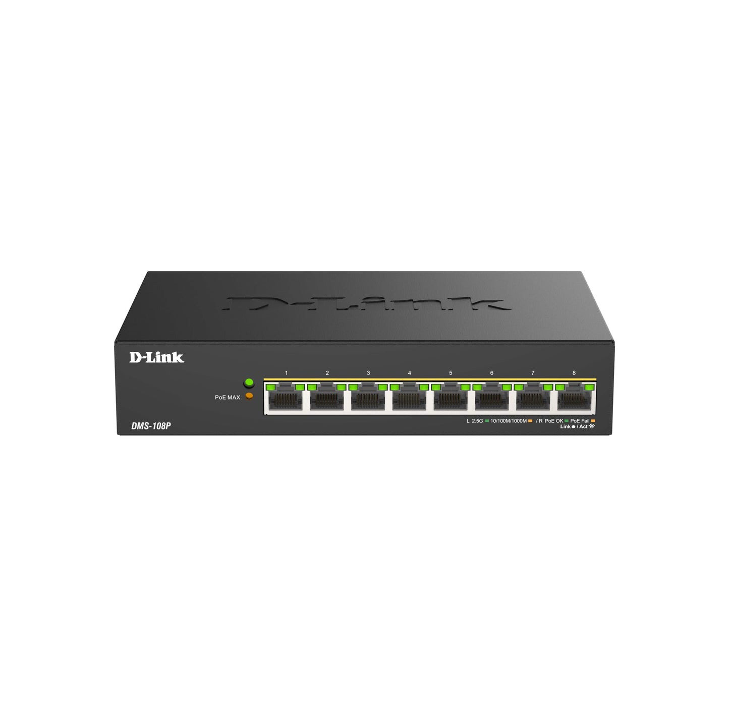 D-Link DMS-108P 8-Port Multi-Gigabit Unmanaged PoE Switch - 2.5GbE, 230W PoE Budget, 802.3af/at/bt, Fanless, Plug & Play, Metal Housing, IGMP Snooping, QoS, Green Ethernet - DMS-108P/E