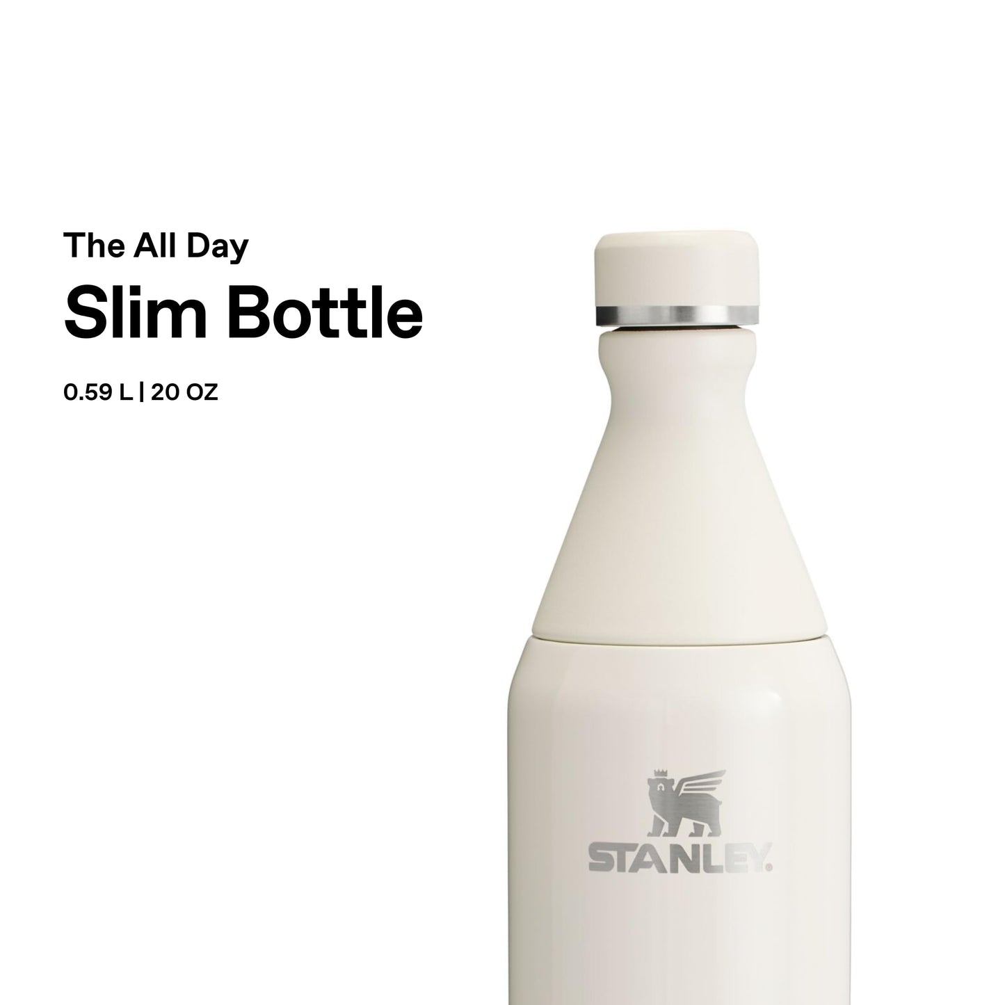 STANLEY 1913 All Day Slim Drinking Bottle Stainless Steel 0.6L - Thermos Bottle Cools 6 Hours - 11 Hours Ice-Cold - BPA-Free - Leak-Proof Water Bottle - Dishwasher Safe - Cream - 10-12069-022