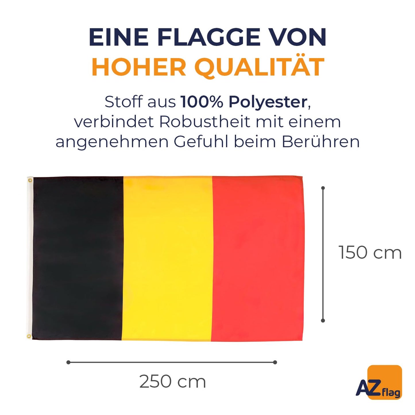 AZ FLAG - Belgium Flag - 250x150 cm - Large Belgian Flag 100% Polyester with Brass Eyelets - 300g - K_21