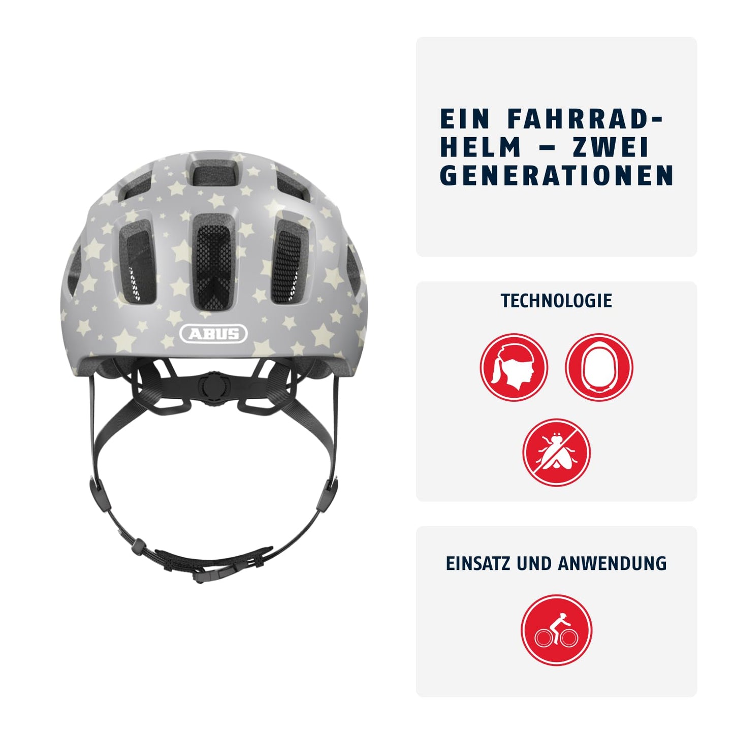 ABUS Youn-I 2.0 bicycle helmet - with light for children, teenagers and young adults - for girls and boys - gray with star pattern, size S - 63810