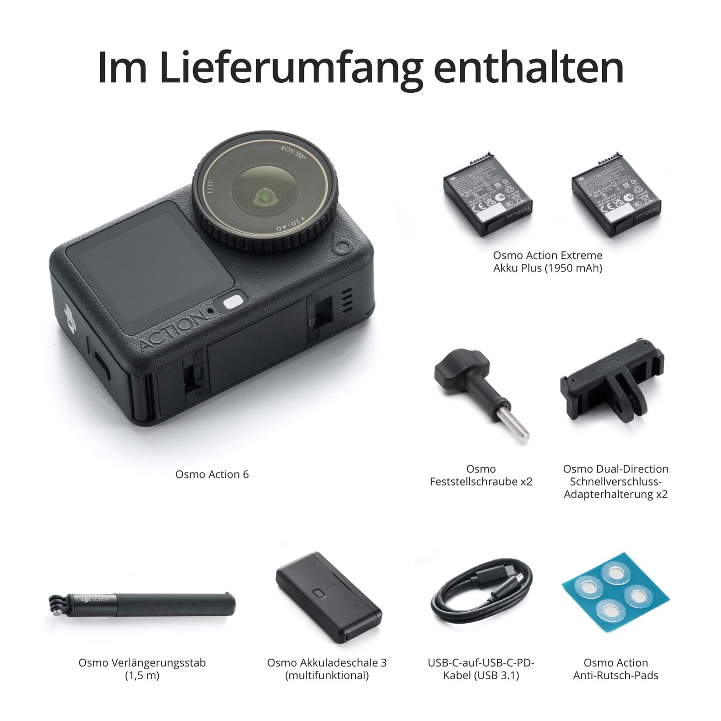 DJI Osmo Action 6 Advanced Combo, action cam with 1/1.1″ square sensor, variable aperture from f/2.0-f/4.0, longer battery life with 2 batteries, action cam 8K for extended outdoor recordings - 6937224136243