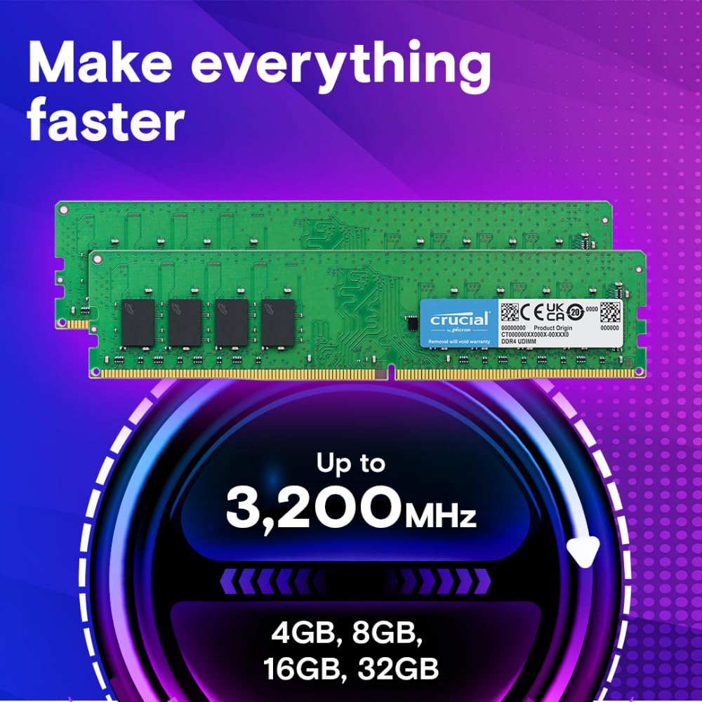 Crucial RAM 16GB DDR4 3200MHz CL22 (2933MHz or 2666MHz) Desktop Memory CT16G4DFRA32A