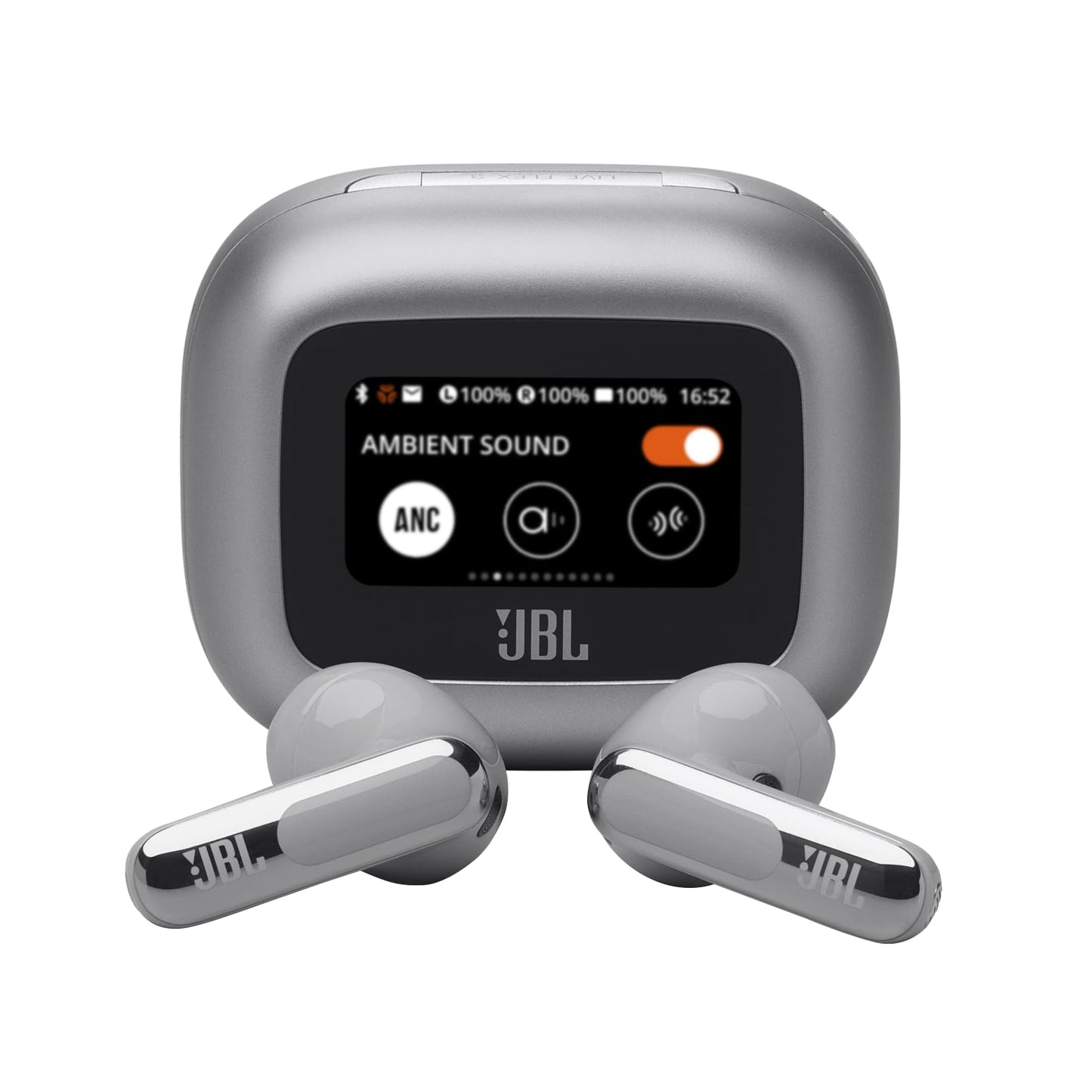 JBL Live Flex 3, wireless earbud headphones with Bluetooth, 50 hours of battery life, True Adaptive Noise Canceling and high-resolution JBL Signature Sound, IP54 waterproof, with earplugs, silver - JBLLIVEFLEX3SIL