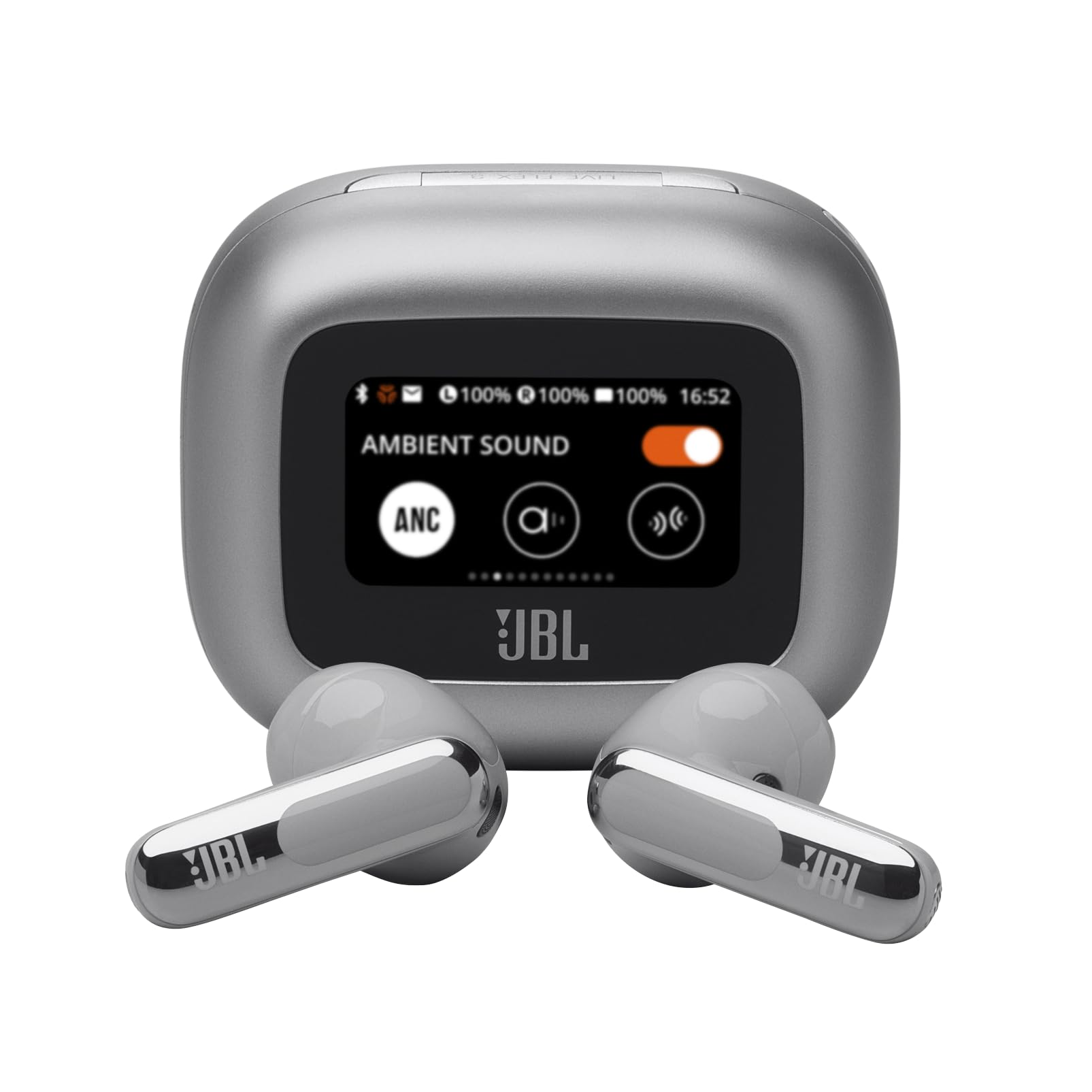 JBL Live Flex 3, wireless earbud headphones with Bluetooth, 50 hours of battery life, True Adaptive Noise Canceling and high-resolution JBL Signature Sound, IP54 waterproof, with earplugs, silver - JBLLIVEFLEX3SIL