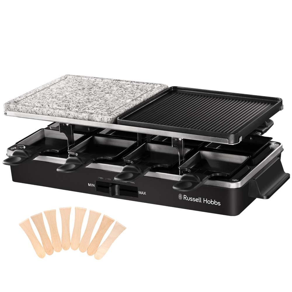 Grătar Raclette Russell Hobbs, 8 persoane, piatră naturală și plăcuță reversibilă - 26280-56