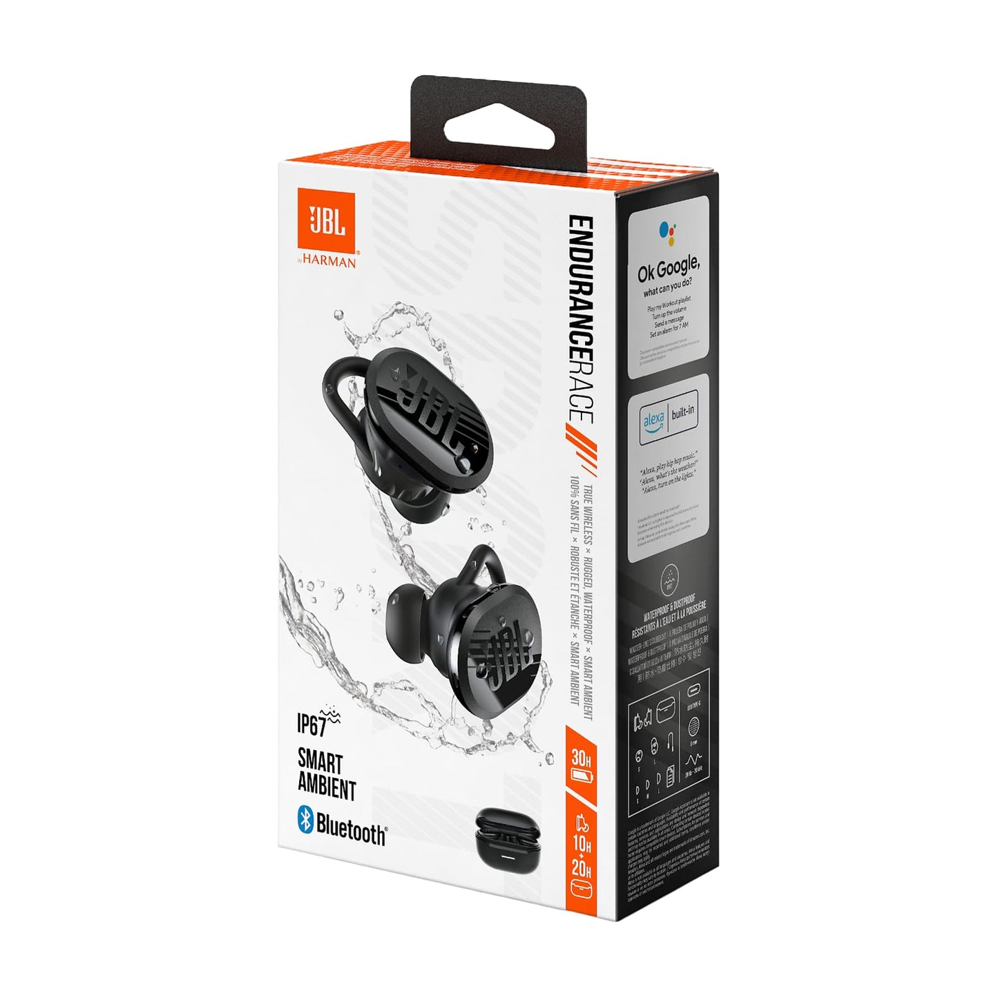 JBL Endurance Race 2, true wireless Bluetooth in-ear headphones, 48 h battery life, IP68 dust and waterproof, noise canceling, JBL Pure Bass Sound, smart ambient technology, sport mode, black - JBLENDURACE2BLK