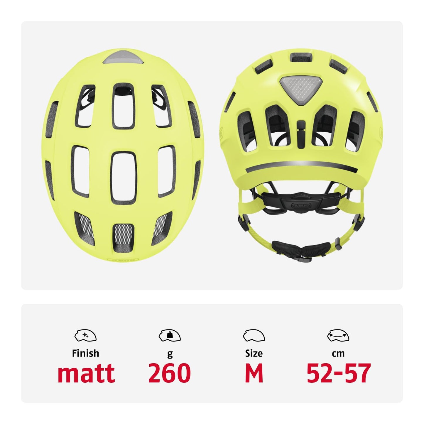 ABUS Youn-I 2.0 bicycle helmet - with light for children, teenagers and young adults - for girls and boys - mono yellow, size M - 40157