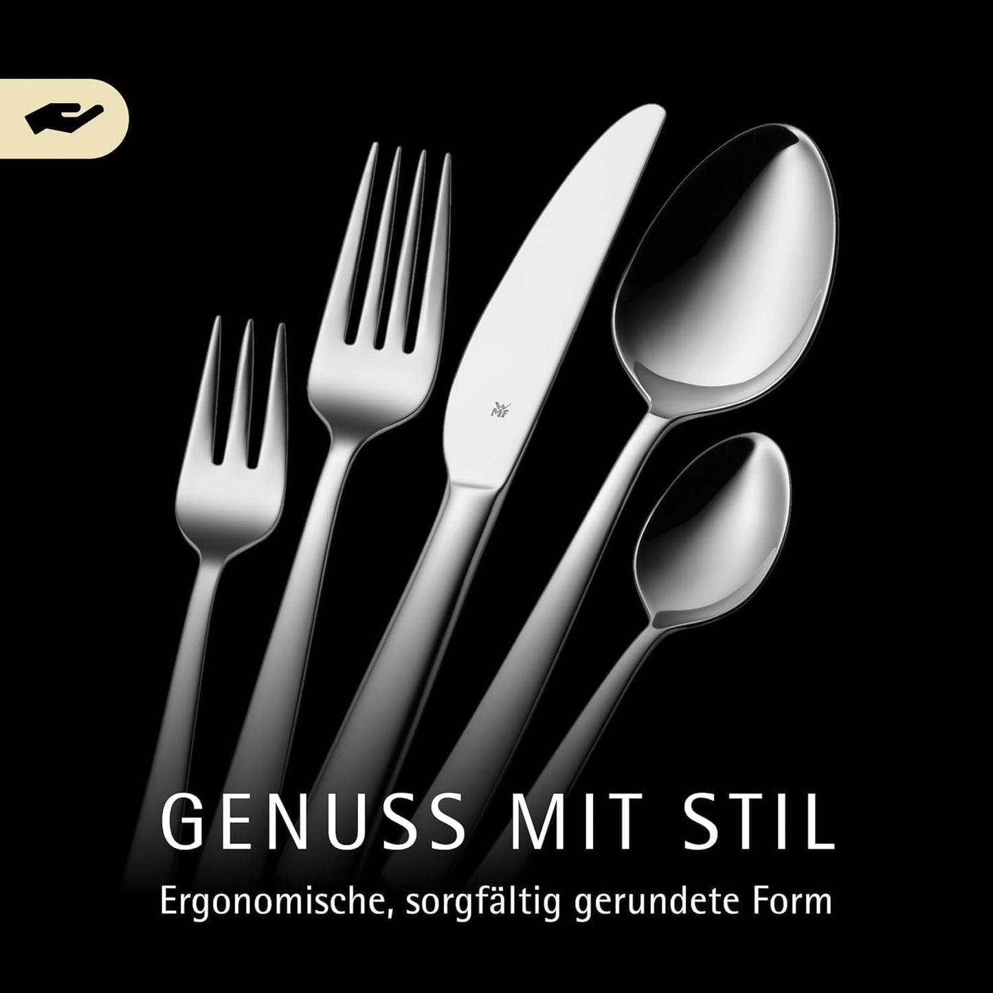 WMF Habitum stainless steel cutlery set for 6 people, cutlery set 30 pieces, monobloc knife, Cromargan stainless steel polished, shiny, dishwasher safe - 1186916040