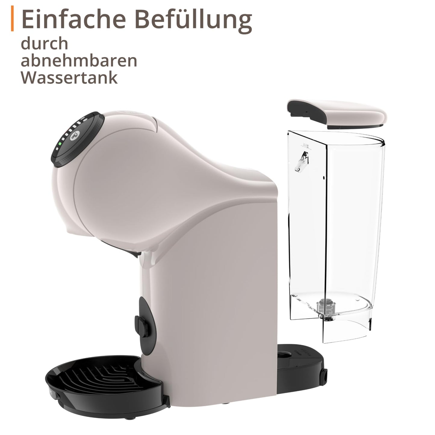 NESCAFÉ DOLCE GUSTO Genio S coffee capsule machine, removable water tank 0.8 liters, hot and cold drinks, 1500 watts, 15 bar pump pressure, eco mode, particularly compact, taupe, KP243AF0
