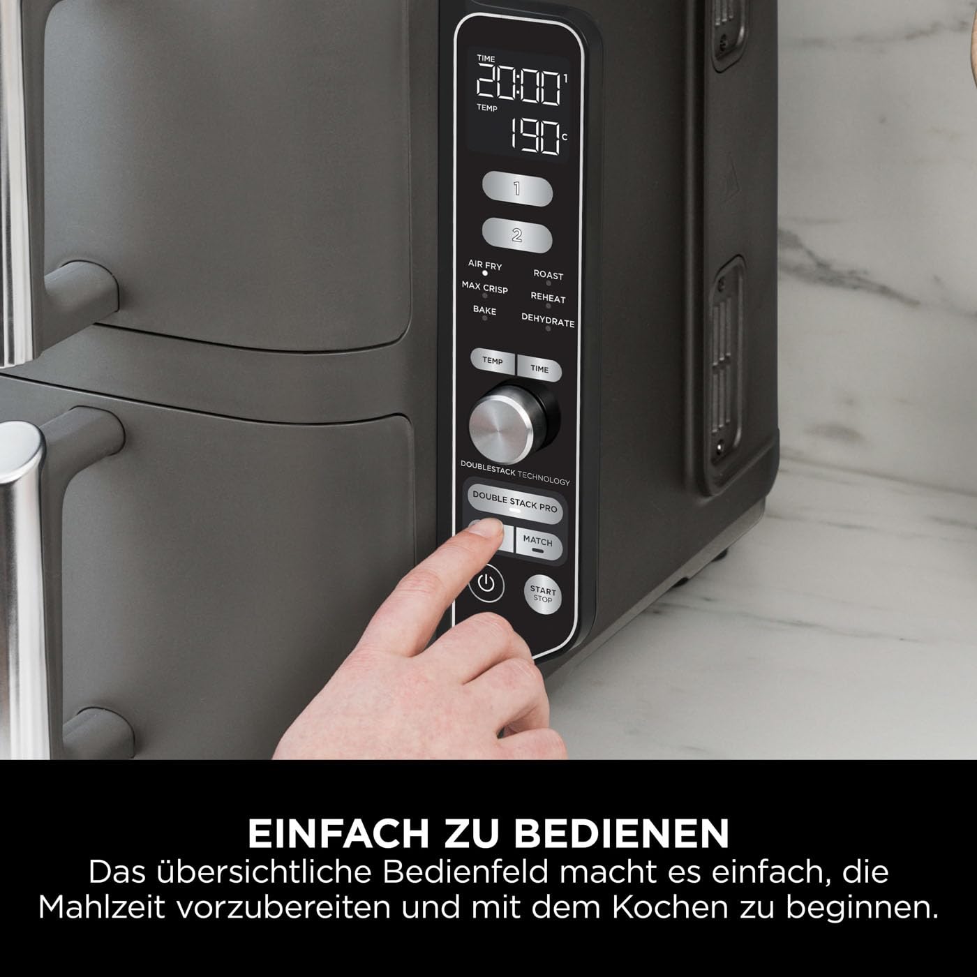 Ninja Double Stack XL Air Fryer Hot Air Fryer, 9.5L Airfryer, Double Basket Hot Air Fryer with 4 Cooking Levels, 2 Baskets, 2 Racks, Space Saving Design, 6 Cooking Functions, 8 Servings, Gray SL400EU