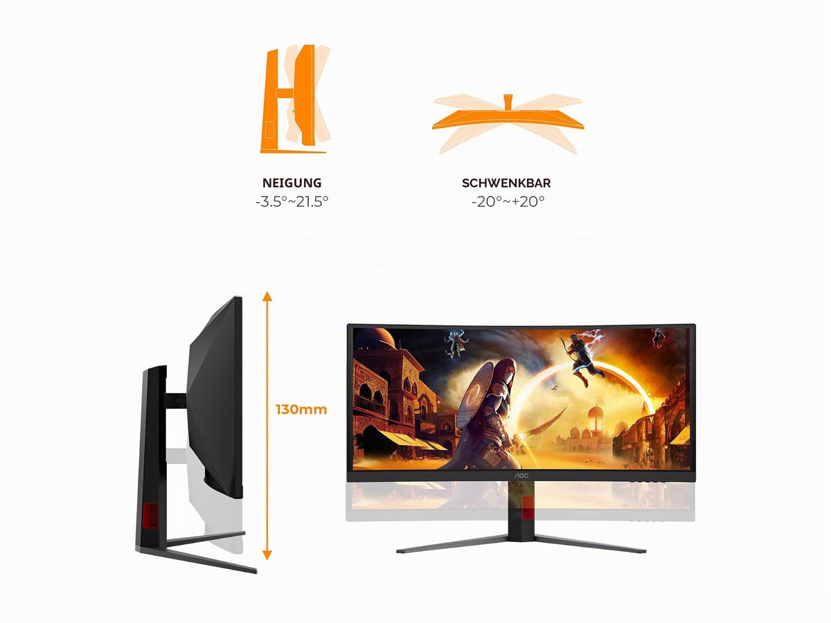 AOC CU34G4ZCA Monitor Curbat de 34 Zoll, UW-QHD, cu Hub USB, 240Hz, Panou Fast VA, 1ms GtG, Adaptive Sync, HDR400, FreeSync Premium, Reglare pe Înălțime, (3440x1440 HDMI 2X 2.1 DP 1x 1.4) Negru