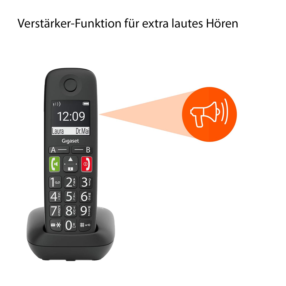 Gigaset E290 cu al doilea handset - Set Duo telefon pentru seniori fără secretar telefonic, cu taste și display-uri extra mari, taste de apel rapid, funcție de amplificare pentru un auz extra tare, negru - S30852-H2921-B101