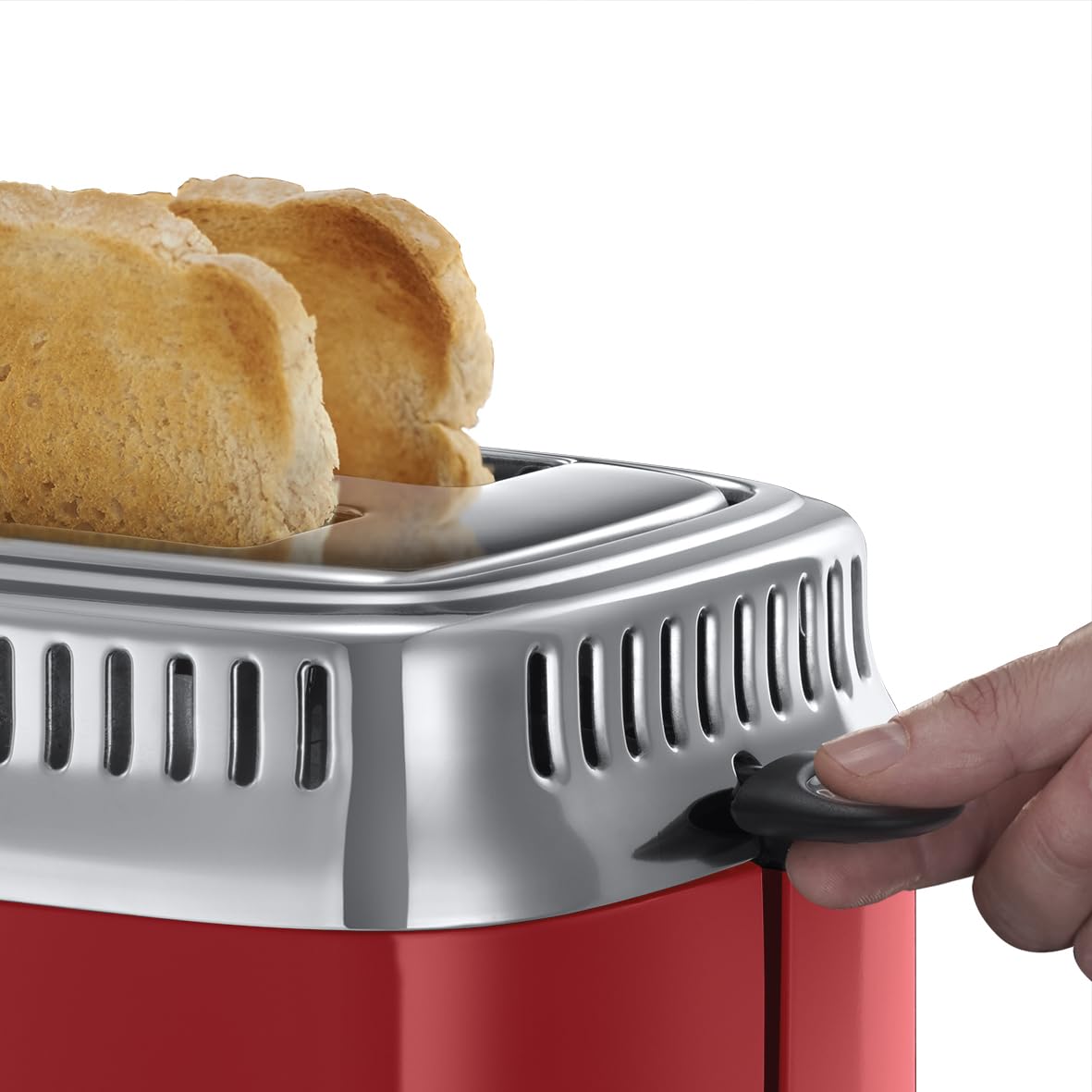 Russell Hobbs Toaster [for 2 slices] Retro Stainless Steel Red (Countdown display in retro design, includes bun warmer, 6 browning levels + defrost & reheat function, 1300W) Vintage 21680-56