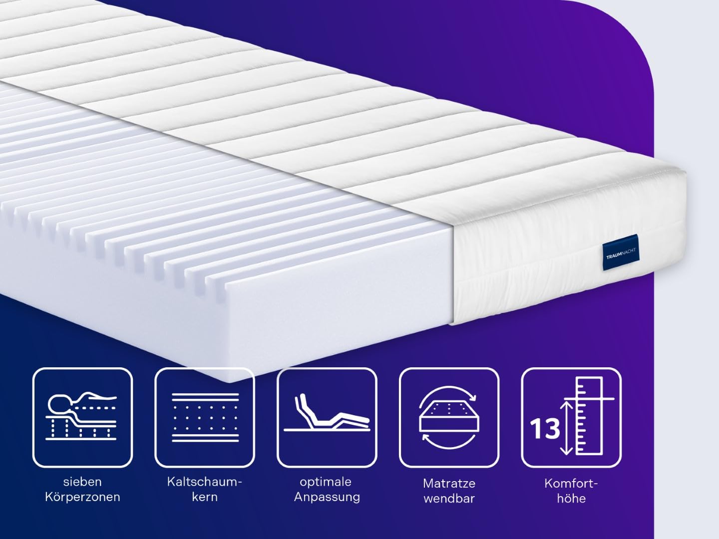 Dream Night Easy Comfort Duo cold foam mattress 70x200 cm | H2 & H3 | Ergonomic & breathable | Oeko-Tex certified | 13 cm height | Hypoallergenic & Antibacterial | German quality standard - 03899930266