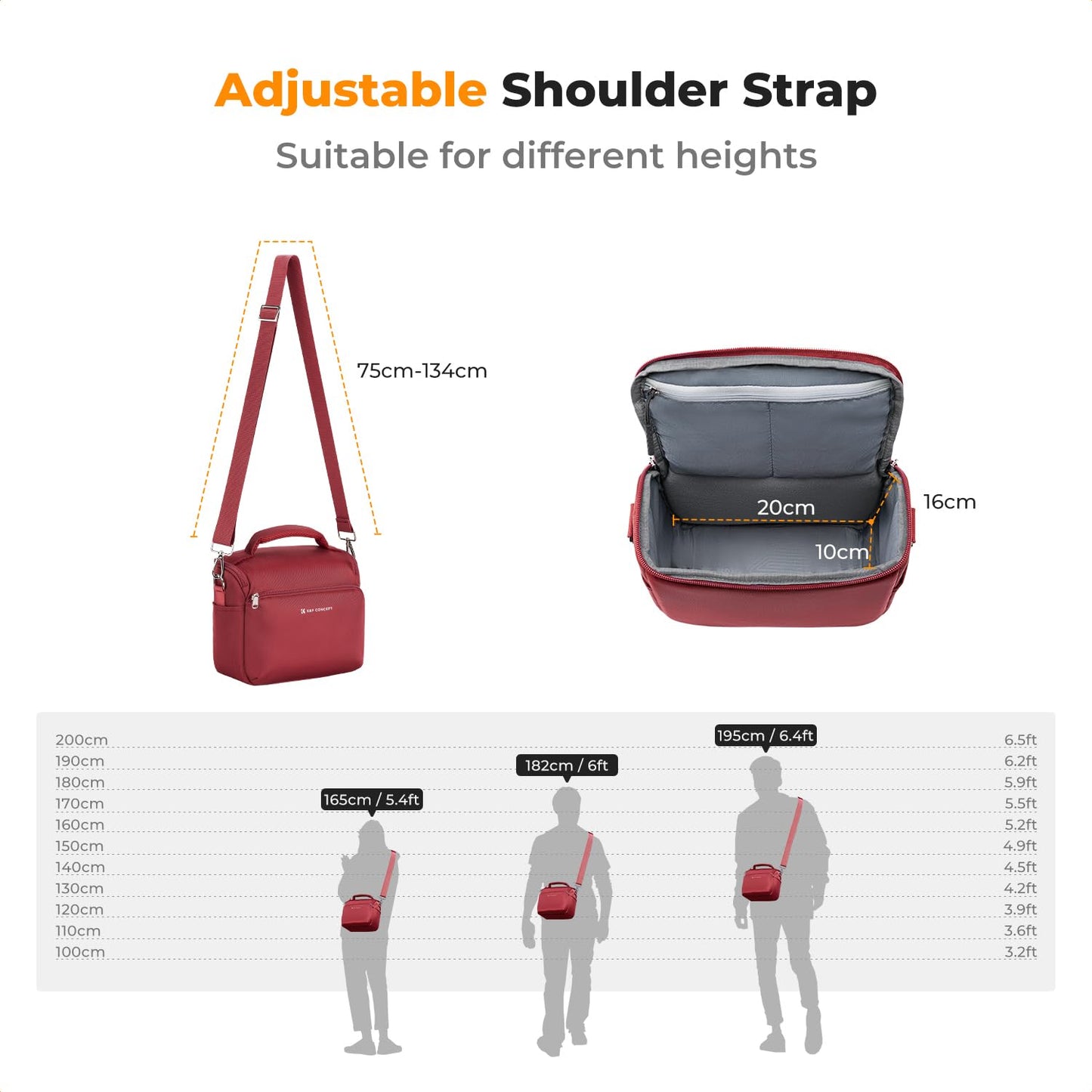 K&F CONCEPT Camera Backpack Camera Bag, SLR Bags Shoulder Bag, Camera Bag Liner Bag, Photo Bag for Photographers Suitable for Daily Use (Red) - KF13.179V9