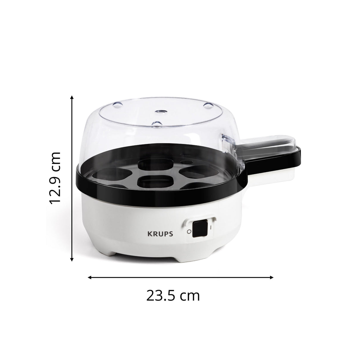 Krups Ovomat Spezial Eierkocher, pentru până la 7 ouă, inclusiv cană de măsurare a apei cu perforator pentru ouă, suport pentru ouă, semnal sonor, EG233115, Alb/Negru