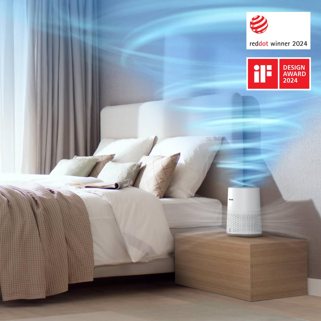 Philips air purifier 600 series, ultra-quiet and energy efficient for allergy sufferers, HEPA filter removes 99.97% of pollutants, for rooms up to 44m², app-controlled, white (AC0650/10)