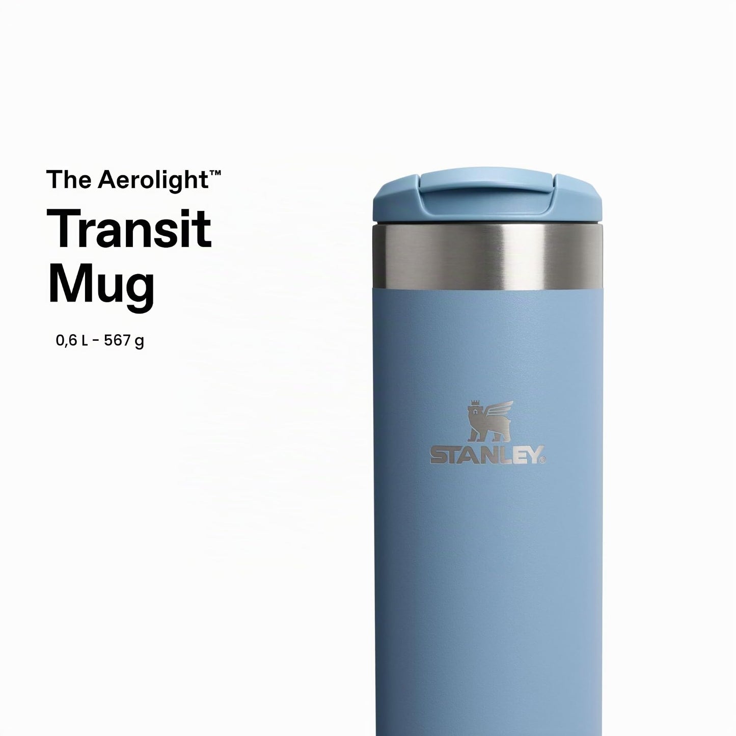 Stanley 1913 Aerolight Transit Thermo Mug 0.6L - Keeps Hot for 8 Hours - Dishwasher Safe - Coffee Mug To Go Leak-Proof - Compatible with Common Car Drink Holders - Indigo - 10-10789-172