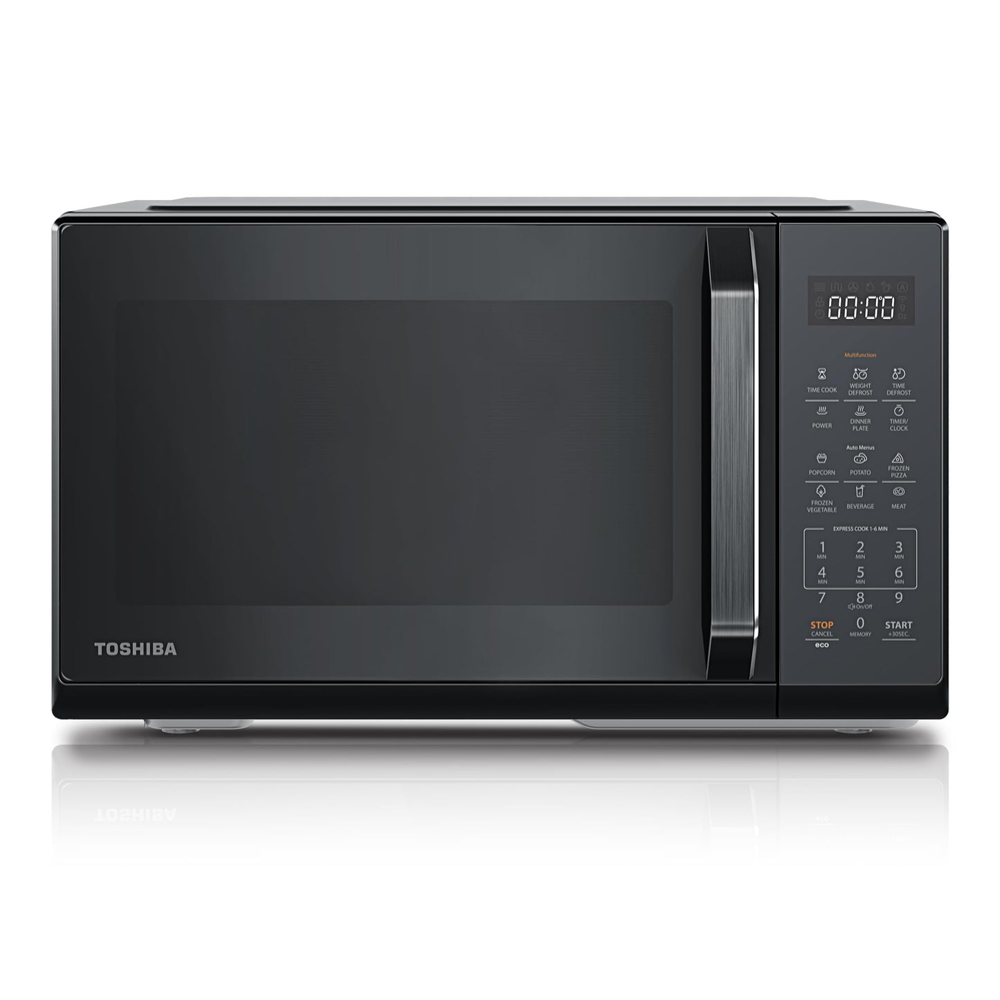 TOSHIBA microwave in mirror black, 23 liters, 800 W, digital solo microwave with 11 power levels, 6 automatic programs, quick start function, defrost function, digital display, MW3-EM23PE(BK)