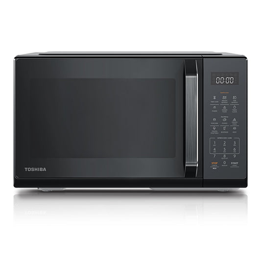 TOSHIBA microwave in mirror black, 23 liters, 800 W, digital solo microwave with 11 power levels, 6 automatic programs, quick start function, defrost function, digital display, MW3-EM23PE(BK)