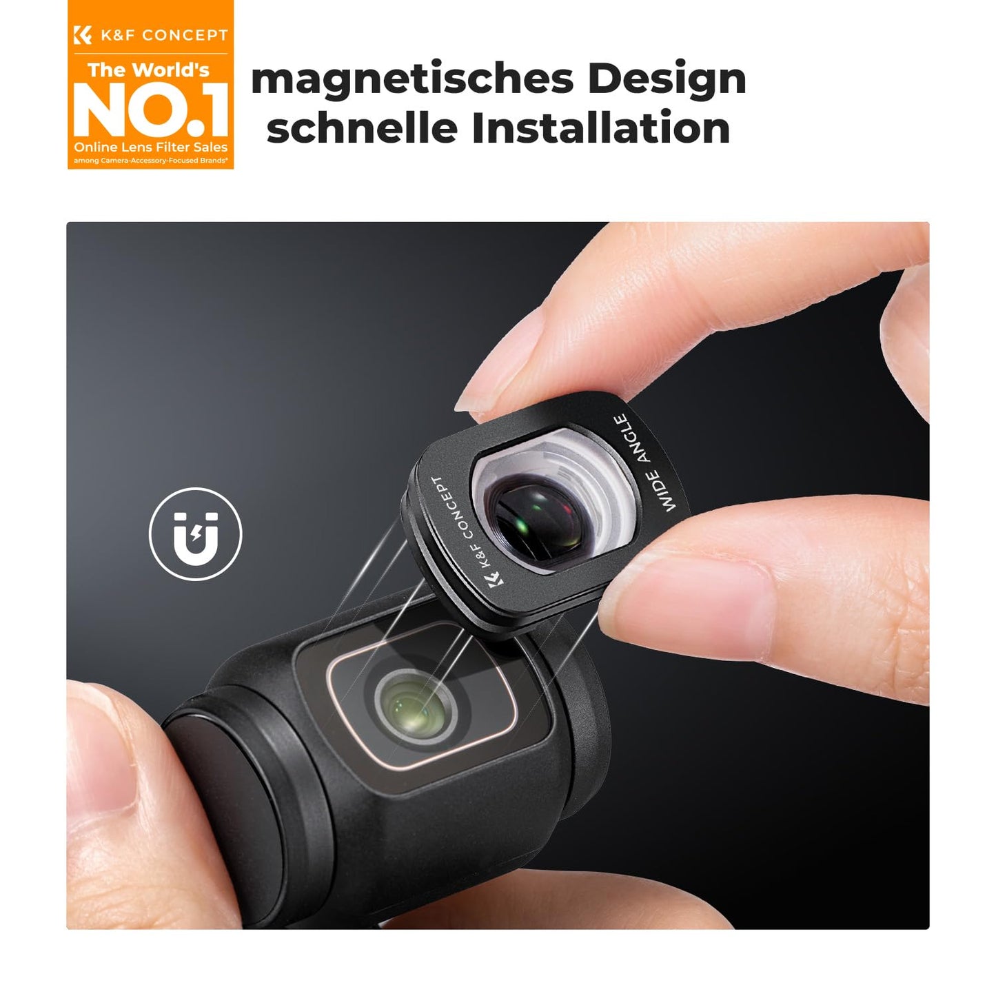 K&F CONCEPT FD161 magnetic wide angle lens filter, compatible with DJI Osmo Pocket 3/4, Osmo Pocket 3 accessories, Osmo Pocket 4 accessories (aluminum frame) - KF01.2612