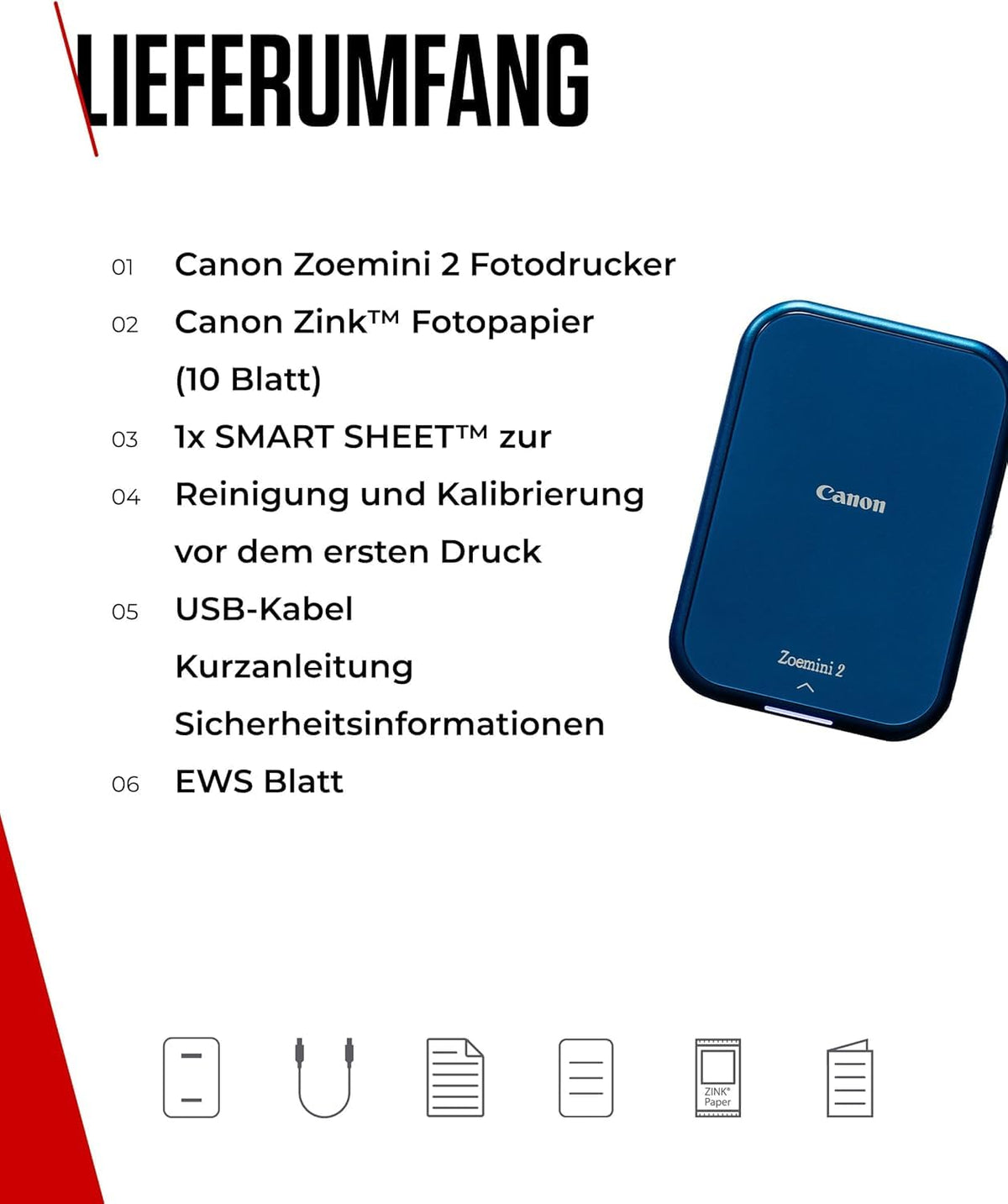 Canon ZOEMINI 2 Mini Photo Printer for Mobile + 10 Print Set - 5452C005