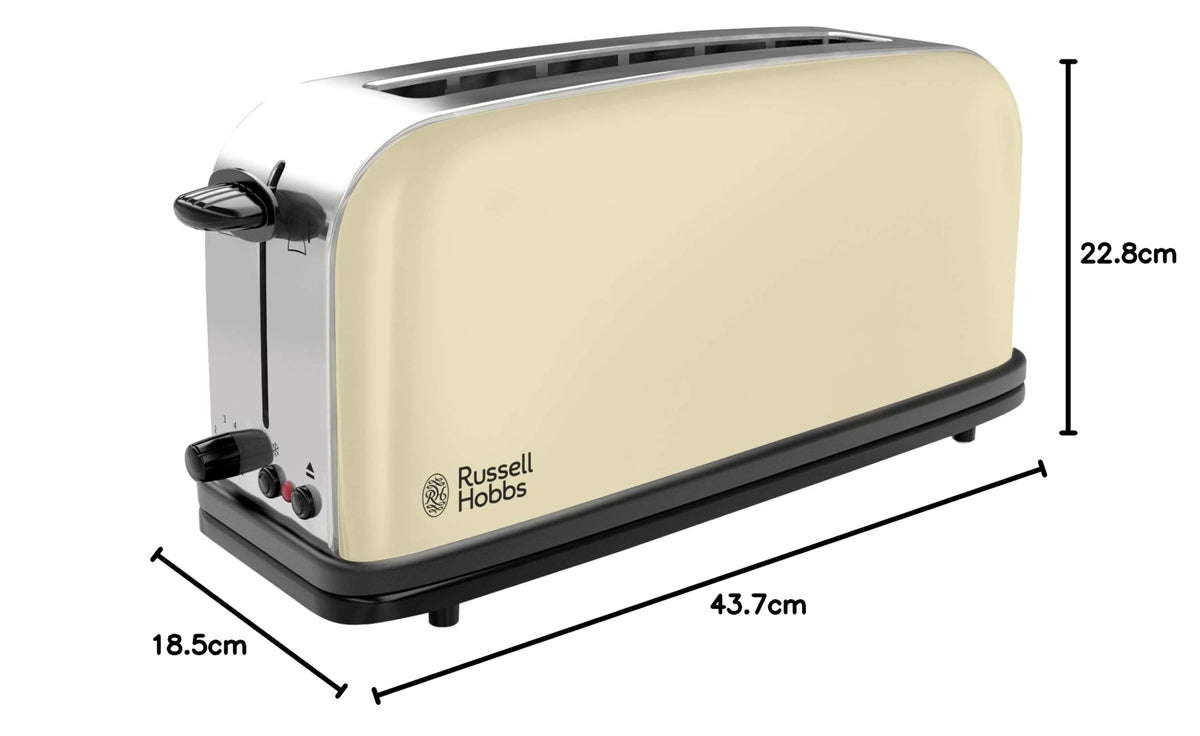 Russell Hobbs Toaster Colours+, Stainless Steel, Cream, Long Slot, 1000 Watt - 21395-56