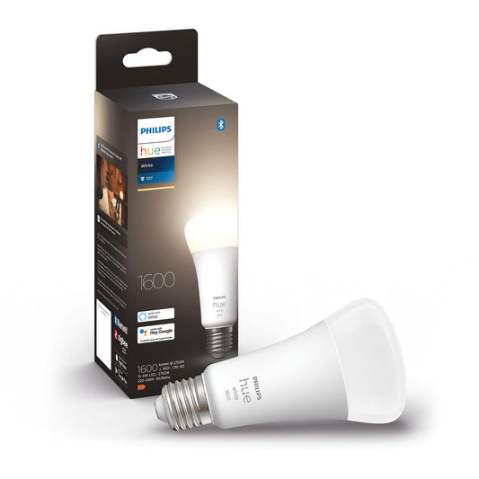 Philips Hue White E27 LED light bulb, 1600lm, warm white, dimmable, controllable via app, compatible with Amazon Alexa (Echo, Echo Dot), old generation - 929002334904