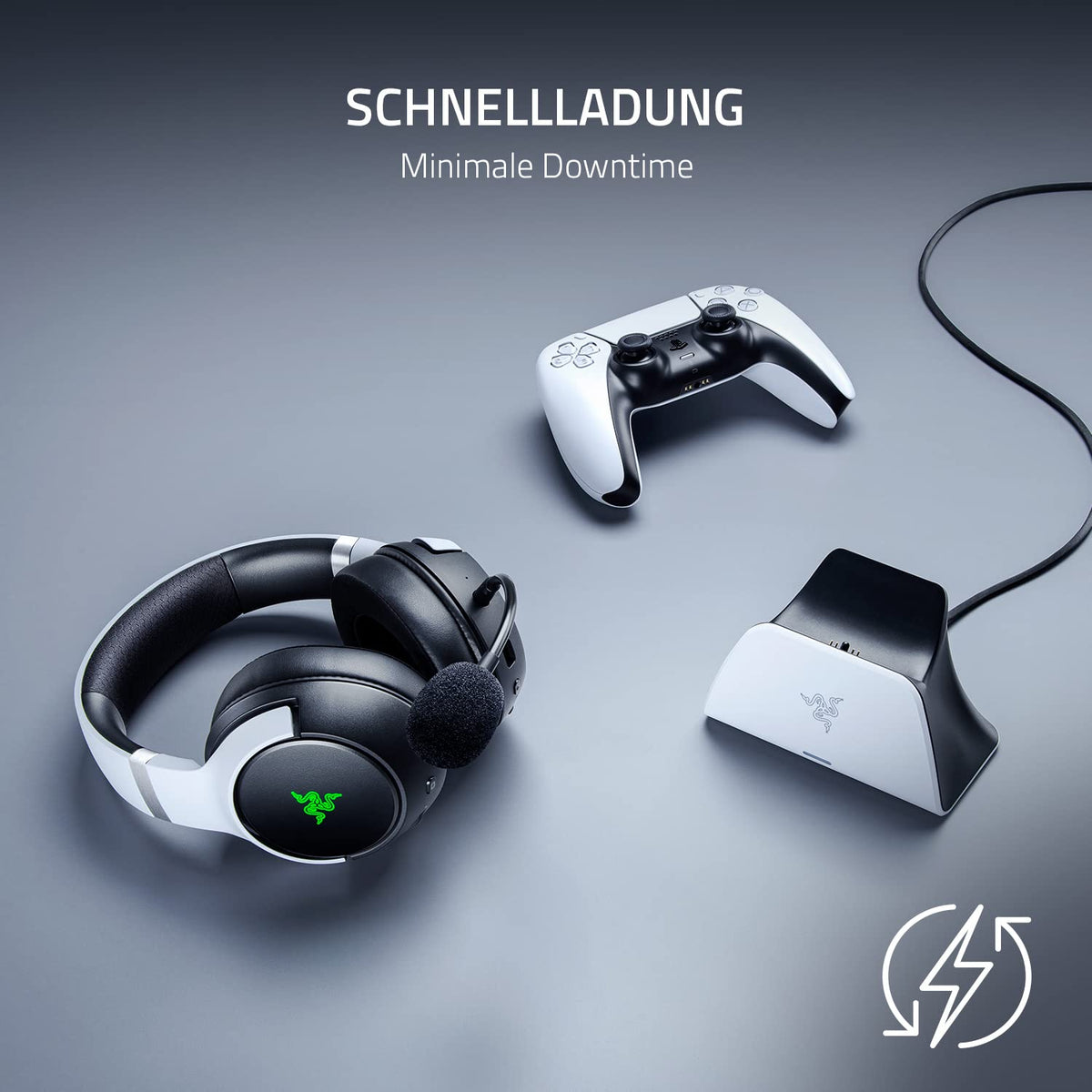 Razer Schnellladestation - Stație de încărcare rapidă pentru controlerele wireless PS5 (încărcare rapidă, design curbat, utilizare cu o singură mână, încărcare prin USB) Midnight Black - RC21-01900200-R3M1