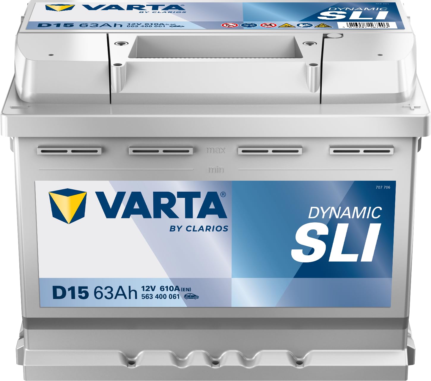 VARTA Silver Dynamic D15 car battery, 563 400 061, 12 V, 63 Ah, 610 A - 5634000613162