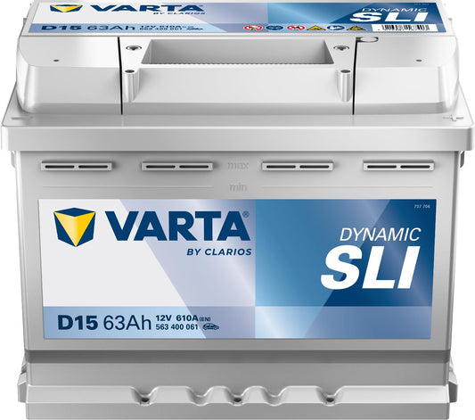 VARTA Silver Dynamic D15 car battery, 563 400 061, 12 V, 63 Ah, 610 A - 5634000613162