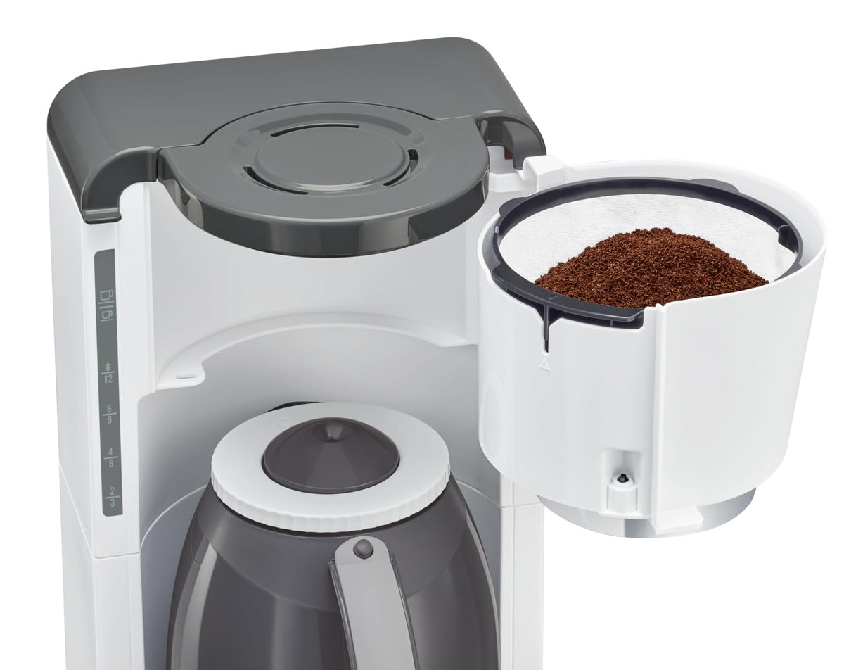 Rowenta Adagio Milano Filtru de cafea cu termos, capacitate de 1 litru, 8-12 cești, oprire automată, filtru detașabil, indicator de nivel al apei, alb, CT3801