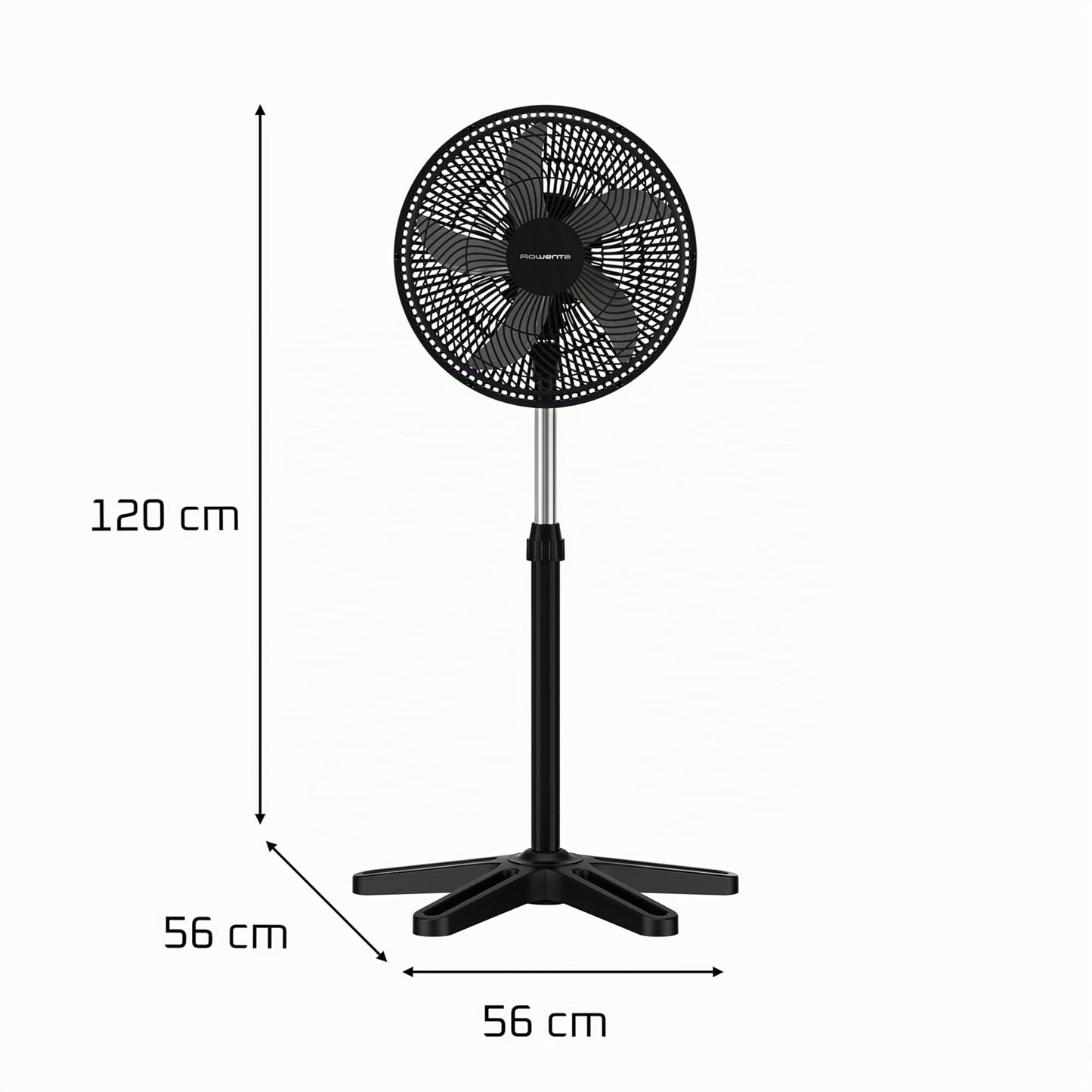 Rowenta Turbo Essential Pedestal Fan - powerful table/stand fan with 3 speed levels, quiet 58 dB, height adjustable & oscillating, compact for office, living room/bedroom, VU3110F3